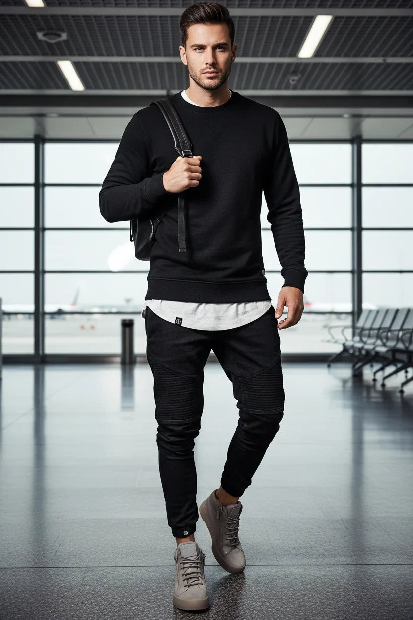 Black Biker Joggers - Travel Scene