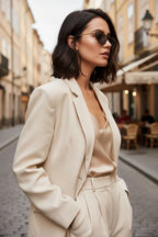 Model side profile with sunglasses